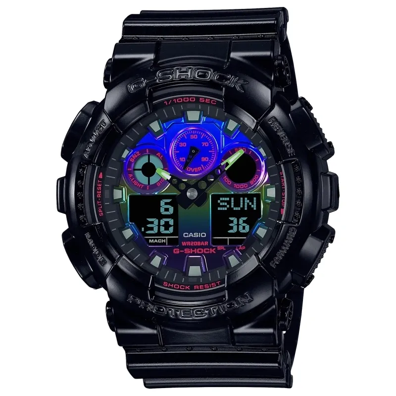 ساعت جی شاک مردانه مدل GA-100RGB-1A مشکی قرمز