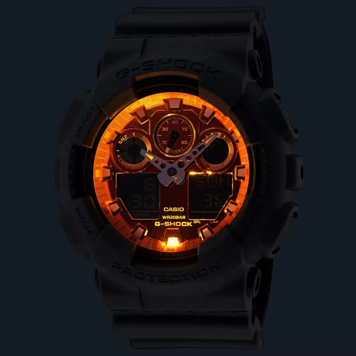 ساعت کاسیو مردانه مدل GA-100FL-8A نوک مدادی نارنجی
