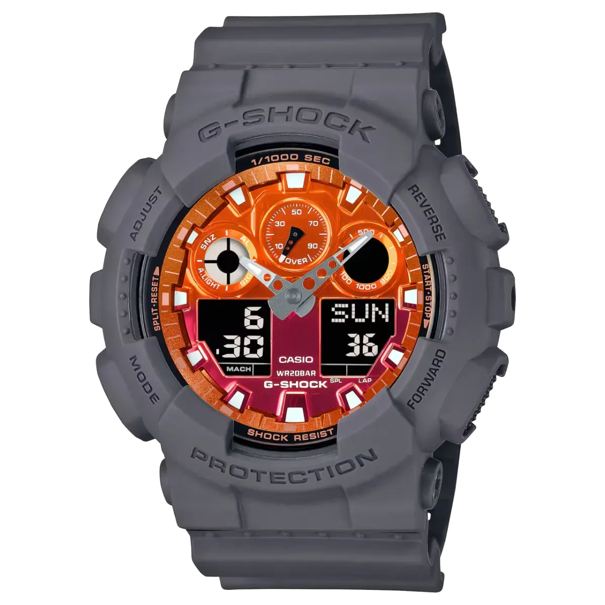 ساعت کاسیو مردانه مدل GA-100FL-8A نوک مدادی نارنجی